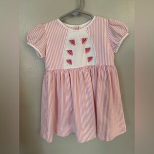 DONDOLO Spring 2T Dress Pink White Striped Watermelons Easter Toddler Girl’s EUC